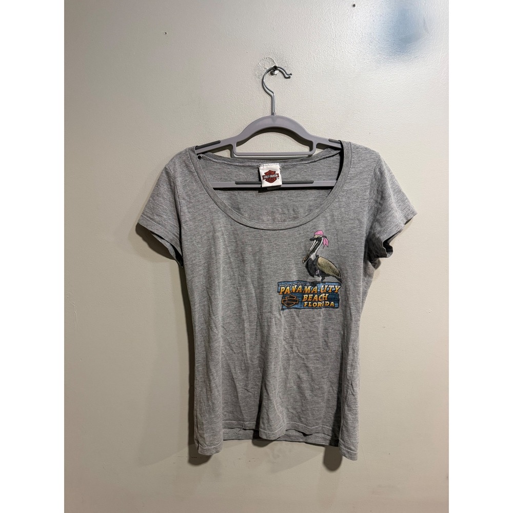 Harley Davidson Panama City Beach FL Pelican Graphic T-Shirt Gray Womens MD